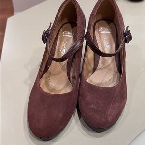 Clarks Dark Brown Suede Mary Jane Shoes